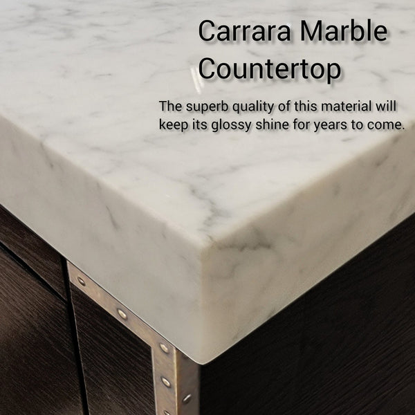 English Elm Brown Oak 72" Double Bathroom Vanity with Carrara Marble Top, Solid Wood, Soft-Close Drawers, Ample Storage B2731P259879