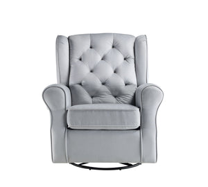 English Elm Zeger Gray Fabric Glider Chair with Swivel, Plush Upholstery, Nail-Head Detail & Side Pocket Options B2726P242563