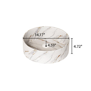 English Elm 14'' Round Vessel Sink - Glossy White Ceramic With Stone Pattern, Ideal For Modern And Traditional Decor W2615P279354