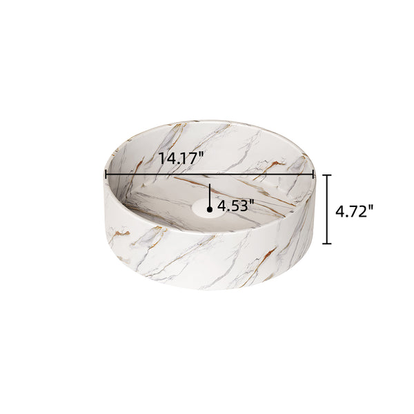 English Elm 14'' Round Vessel Sink - Glossy White Ceramic With Stone Pattern, Ideal For Modern And Traditional Decor W2615P279354