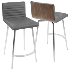 English Elm Contemporary Tufted Faux Leather Swivel Barstools with Walnut Wood Back Set of 2 B202P222087