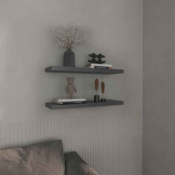 English Elm Floating Shelves - Modern Matt Gray Wall-Mounted Storage For Home Décor & Organization, 2 Shelves B097P250918