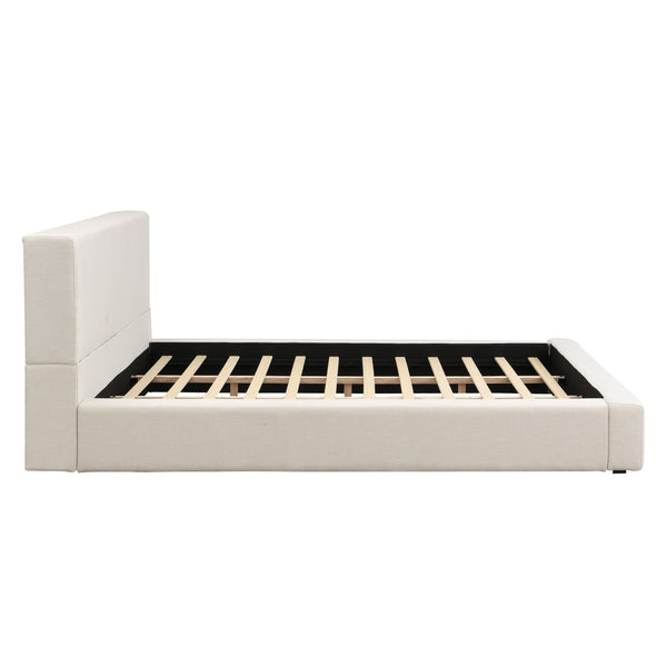 English Elm California King Linen Upholstered Bed Thick Padded Panels Solid Rubberwood Legs 800lb N757C404836I