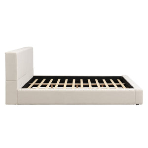 English Elm King Linen Upholstered Platform Bed Thick Padded Headboard No Box Spring Needed N757K345636I