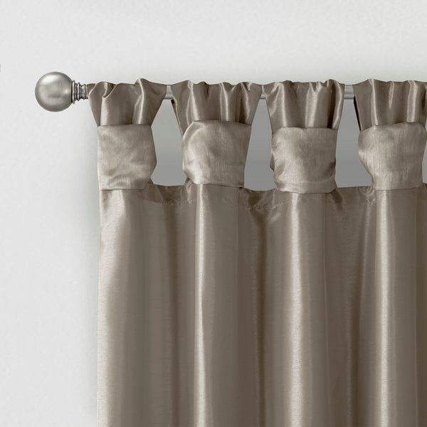 English Elm Twist Faux Silk Lined Window Curtain Panel Pewter 50x120" - Elegant Twist Tab, Privacy Lining, Rod Friendly B03598109