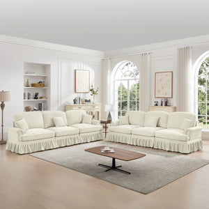 English Elm Classic 2 Piece Modular Couch Set: Elegant Chenille Sofa & Loveseat With Dual-Style Ruffle Skirts W3041S00237