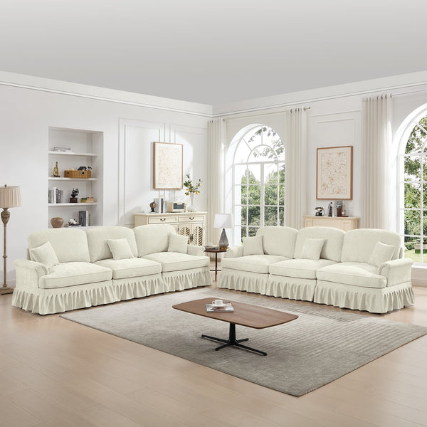 English Elm Classic 2 Piece Modular Couch Set: Elegant Chenille Sofa & Loveseat With Dual-Style Ruffle Skirts W3041S00237