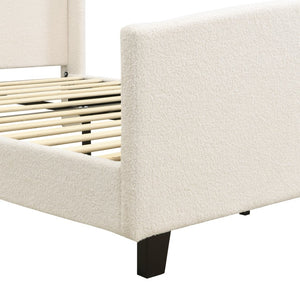 English Elm Full Platform Bed Tall Teddy Velvet Headboard Solid Wood Legs No Box Spring Needed W1716P419743