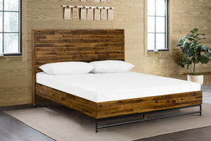 English Elm Dorvelle Rustic Acacia Platform Queen Bed with Antique Finish, No Box Spring, 7" Clearance, Brown B2736S00019