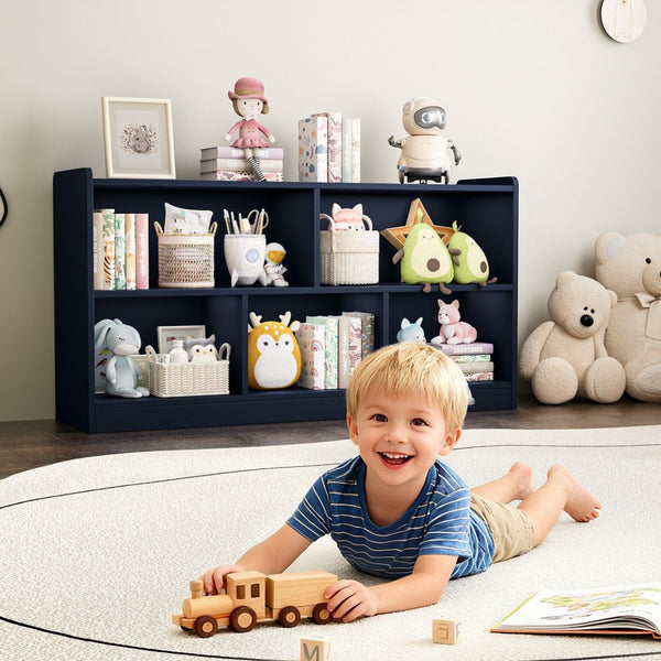 English Elm Wooden Five Cube Open Organizer Low Profile Montessori Bookshelf for Playroom or Nursery Navy Blue T3210P476849