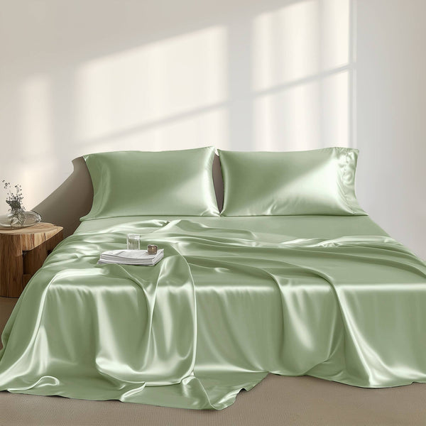 JLA Home Madison Park Essentials - Luxury Satin Sheet Set for Smooth, Skin-Friendly Sleep with Wrinkle-Resistant Finish & OEKO-TEX Safety Sage MPE20-1123