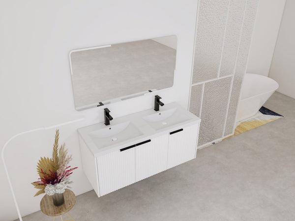 English Elm 48" Modern Wall-Mounted Bathroom Vanity With Resin Double Sink & Soft-Close Doors For Stylish Storage P2 W999S00352-GIGA