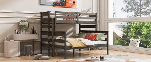 English Elm Wood Twin Xl Over Queen Bunk Bed In Gray - Stylish Space-Saving Solution For Kids & Guests! GX000446AAE-1-GIGA
