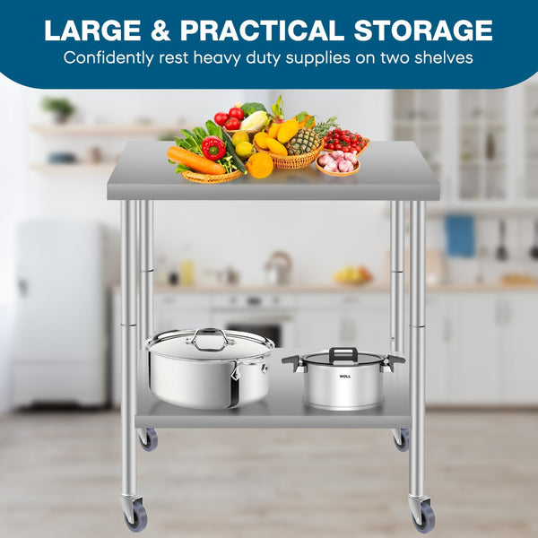English Elm 36''*24'' Stainless Steel Kitchen Prep Table with Under Shelf Casters Commercial Grade W3167P303178