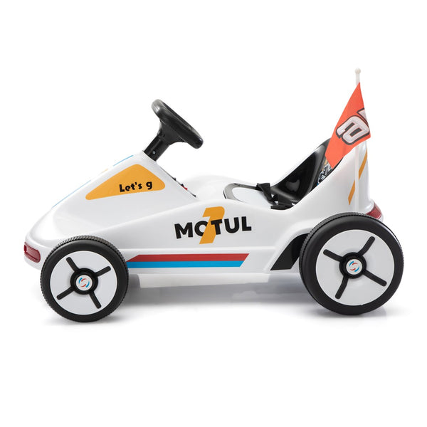 English Elm 12v Kids Electric Go Kart with Parental Remote Dual Motors Led Bluetooth Pedal White W2181P201026