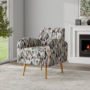 English Elm Darien Geometric Prism Upholstered Accent Armchair with Solid Wood Legs for Small Spaces Brown B127P495072