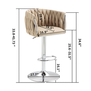 English Elm 360° Fabric Swivel Bar Stools Set of 2 with High Rebound Sponge Cushions, Adjustable Metal Legs, Modern Design Yellow W2215P252780