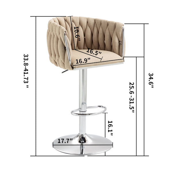 English Elm 360° Fabric Swivel Bar Stools Set of 2 with High Rebound Sponge Cushions, Adjustable Metal Legs, Modern Design Yellow W2215P252780