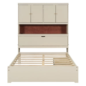 English Elm Full Size Wooden Platform Bed With Usb Charging, Storage Headboard & Elegant Drawers In Cream N820S00045K