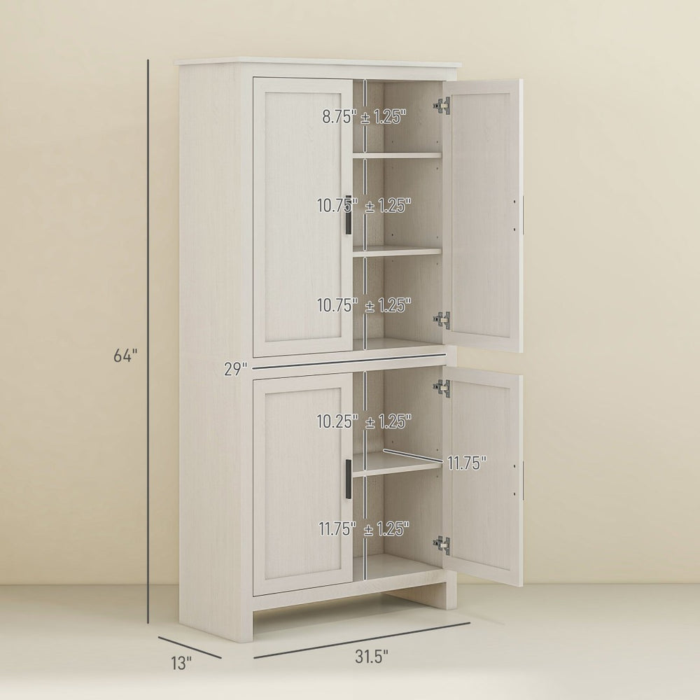 English Elm Spacious Antique White Pantry Cabinet Five Tier Shelving Traditional Kitchen Storage T3971P429185