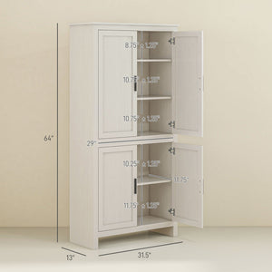English Elm Spacious Antique White Pantry Cabinet Five Tier Shelving Traditional Kitchen Storage T3971P429185