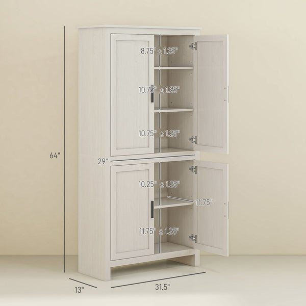 English Elm Spacious Antique White Pantry Cabinet Five Tier Shelving Traditional Kitchen Storage T3971P429185