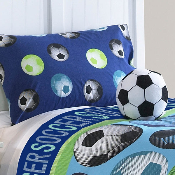 English Elm Soccer League 3-Piece Twin Comforter Set - Cozy Reversible Bedding With Decorative Pillow For Kids B340P341975-GIGA