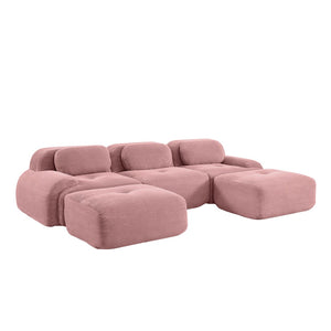 English Elm U-shaped Modular Corduroy Sectional Sofa with Curved Armrests for Living Room Comfort W714S01408