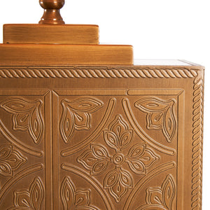 Wildwood Tea Brass Tea Box Lamp With Linen Shade, Antique Patina, Laser-Etched Leaf Motif, 30" Tall Accent Light 16096