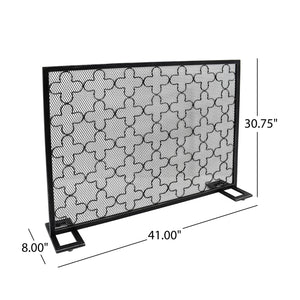 English Elm Christopher Knight Home® - FIRE Modern Single Panel Iron Fireplace Screen Black Brushed Silver – Clover Trellis Mesh Guard, 43x32 65180.00BBSILV