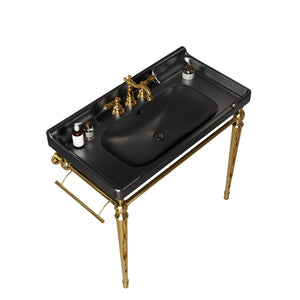 English Elm VICI 36" Bathroom Console Sink with Integrated Ceramic Basin, 3-Hole Faucet, Stainless Legs & Towel Bar Black,Gold W2615S00106