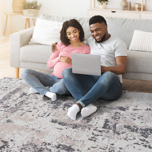 English Elm Payas Collection Elegant 5X7 Cream & Brown Abstract Area Rug – Soft, Durable, Pet-Friendly Design B189P183547-GIGA