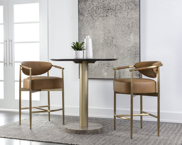 Sunpan Heloise Counter Stool - Elegant Faux Leather Design With Gold Stainless Steel For Modern Dining Spaces Brown Faux Leather 112064