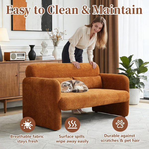 English Elm Best-selling Boucle Cloud Loveseat Velvet Upholstered 2 Seater with Lumbar Pillow Orange W1765P334059