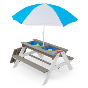 English Elm Wooden Cedar Kids Outdoor Picnic Activity Table with Shade Umbrella for Backyard Play D720094435