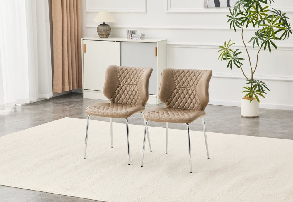 English Elm Dark Oil Waxed Faux Leather Dining Chair Set with Diamond Tufted High Back Metal Legs W3493P444879
