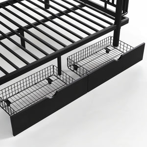 English Elm Full Size Metal Platform Storage Bed Low Profile Steel Frame with Built-in Drawers Black W5305P471350