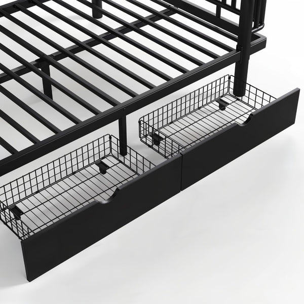 English Elm Full Size Metal Platform Storage Bed Low Profile Steel Frame with Built-in Drawers Black W5305P471350