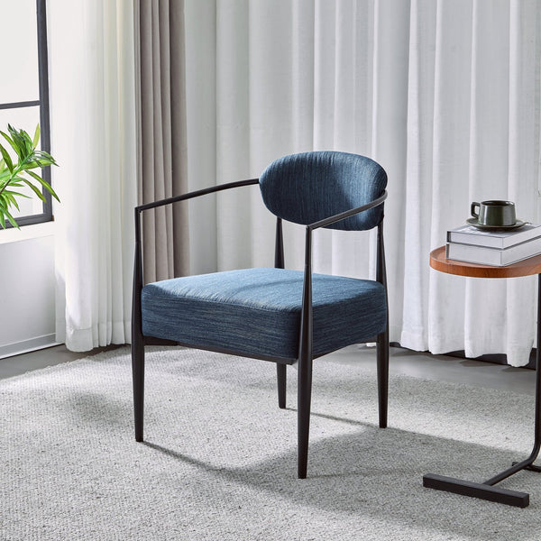 English Elm Christopher Knight Home® - Mid-Century Upholstered Accent Armchair with Pocket Spring Seat, Tapered Iron Legs, Stylish Comfort Black,Navy Blue 26.38 L x 25.2 W x 12.6 H N776P224504N