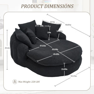 English Elm Oversized Memory Foam Chenille Bean Bag Sofa with Ergonomic Back Support, 3 Large & 2 Small Pillows Black W395P359415