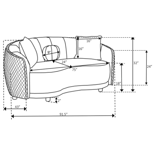 English Elm Luxe Dark Grey Kidney Sofa with Gold-Trim Arms, Diamond Quilting & Channel Tufting for Luxe Lounge B062P342726