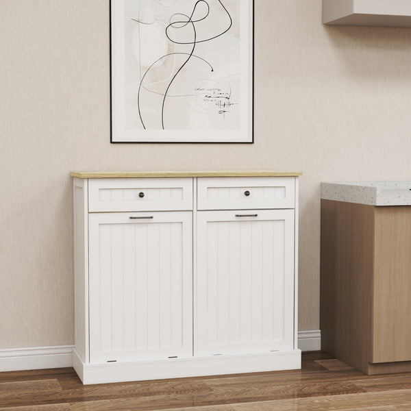 English Elm Two Drawer Tilt Out Trash Cabinet White Mdf Kitchen Storage with Appliance Top W282P160454