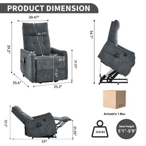 English Elm Beige Chenille Power Lift Recliner with Massage Heat and Usb for Senior Comfort Grey W1803P369077