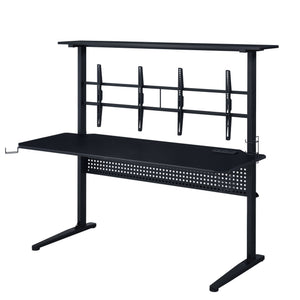 English Elm Black Gaming Desk With Integrated Led Lights, Sturdy Design & Open Storage For Ultimate Setup Enhancements B062P209418