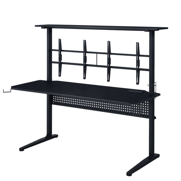 English Elm Black Gaming Desk With Integrated Led Lights, Sturdy Design & Open Storage For Ultimate Setup Enhancements B062P209418