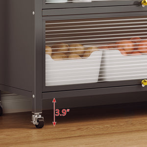 English Elm metal Bakers Rack Countertop Organizer Cabinet with Lockable Doors, 250kg Capacity, Smooth 360° Wheels W509P164652