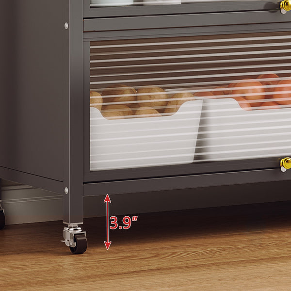 English Elm metal Bakers Rack Countertop Organizer Cabinet with Lockable Doors, 250kg Capacity, Smooth 360° Wheels W509P164652