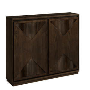 English Elm Mid Century Modern V-Shape Storage Cabinet - Stylish Buffet & Coffee Bar For Narrow Spaces, Brown W1801P362147