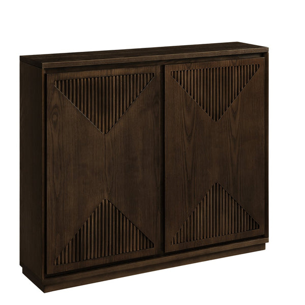English Elm Mid Century Modern V-Shape Storage Cabinet - Stylish Buffet & Coffee Bar For Narrow Spaces, Brown W1801P362147