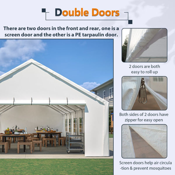 English Elm 20x40ft Heavy Duty Galvanized Steel Frame Party Tent Waterproof Outdoor Wedding Canopy W1422S00064